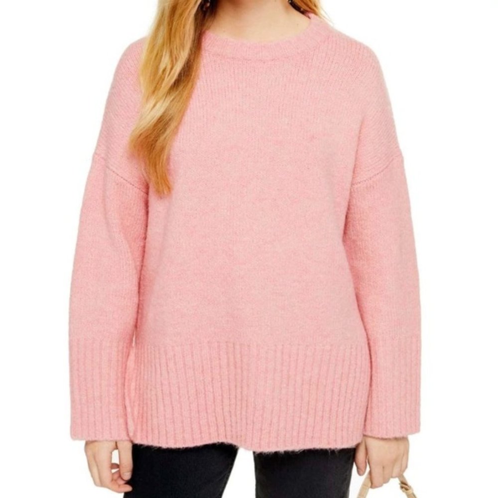 Topshop Supersoft Deep Ribbed Hem Crewneck Sweater Pink S NWT - Picture 13 of 14